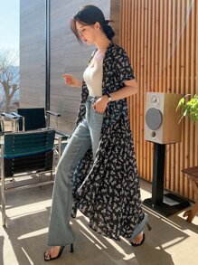 DAZY Đầm Thắt nút Trọn gói Họa tiết hoa Boho - màu đen - Xem 4