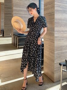 DAZY Đầm Thắt nút Trọn gói Họa tiết hoa Boho - màu đen - Xem 6