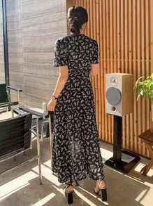 DAZY Đầm Thắt nút Trọn gói Họa tiết hoa Boho - màu đen - Xem 7