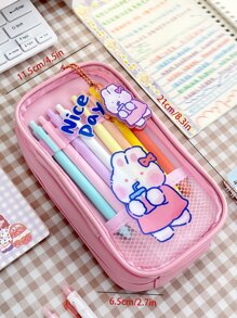 MOKA 1pc Peach Pattern Pencil Bag, Modern High Capacity Office Stationery Organizer For School Student - Pink - View 5