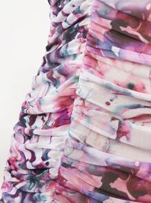 SHEIN BAE Vestido ajustado con estampado floral fruncido - Multicolor - Ver 6