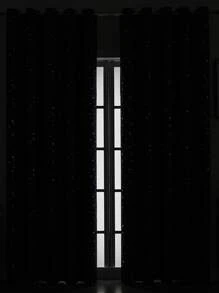 1入組聚酯纖維銀星印花窗簾，遮光與隔音遮光窗簾，適用於臥室、客廳，具節日氛圍 - 藏蓝色 - 查看 2