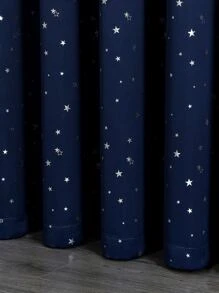 1入組聚酯纖維銀星印花窗簾，遮光與隔音遮光窗簾，適用於臥室、客廳，具節日氛圍 - 藏蓝色 - 查看 3