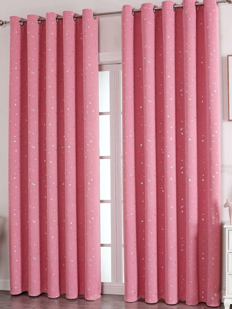 1pc Star Printed Polyester Silver Embossed Blackout Window Curtain Panel For Bedroom Living Room, Festive Decor