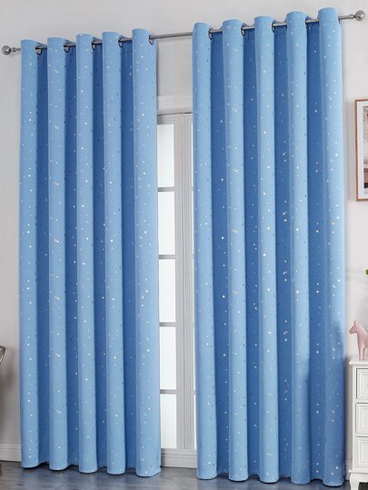 1pc Polyester Silver-Pressing Process Star Printed Curtain Panel, Bedroom/Living Room Darkening Window Treatment, Light-Blocking Curtain For Festival Decoration