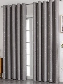 1pc Silver Printing Starry Polyester Blackout Curtain Panel For Bedroom And Living Room, Festive Use - Grey - View 1