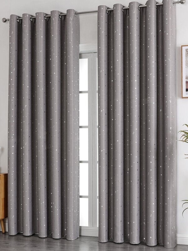 1pc Silver Printing Starry Polyester Blackout Curtain Panel For Bedroom And Living Room, Festive Use