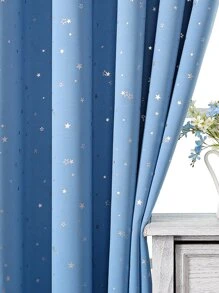 Tirai Pemadaman Panel Tunggal Pola Bintang, Tirai Pemadaman Poliester Biru Modern Untuk Kamar Tidur Dan Ruang Tamu - Biru - View 4