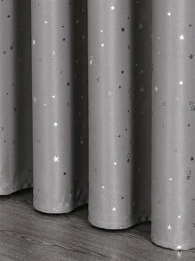 1pc Silver Printing Starry Polyester Blackout Curtain Panel For Bedroom And Living Room, Festive Use - Grey - View 3