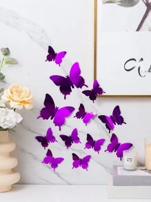 12入組3d鏡面蝴蝶牆貼 - 紫色 - 查看 1