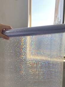 1 Roll 3D Laser Holographic Window Film, Rainbow Mosaic Effect Static Cling Privacy Window Sticker, Colorful Glass Window Decal, 17.73 Inch Wide, Suitable For Living Room, Christmas Party, LPS Christmas Backdrop - Clear - View 3