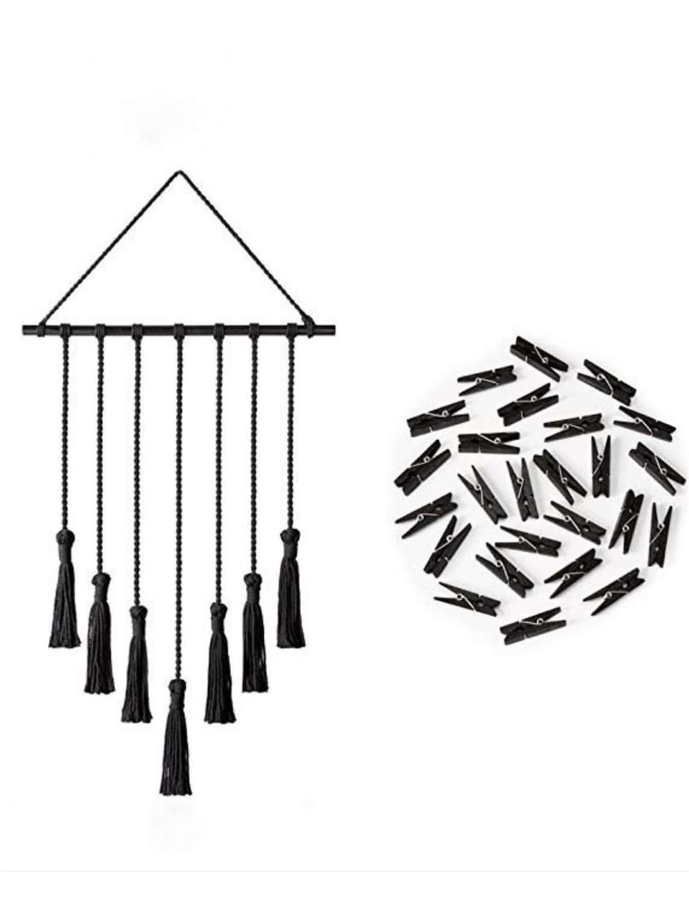 1 Tua Rua Trang Trí Treo Tường Với 20 Chiếc Kẹp Gỗ, Màn Hình Hiển Thị Ảnh Treo Tường Cho Trang Trí Nhà - màu đen - Xem 1