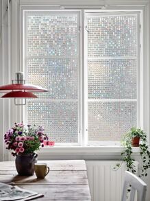 1 Roll 3D Laser Holographic Window Film, Rainbow Mosaic Effect Static Cling Privacy Window Sticker, Colorful Glass Window Decal, 17.73 Inch Wide, Suitable For Living Room, Christmas Party, LPS Christmas Backdrop - Clear - View 7