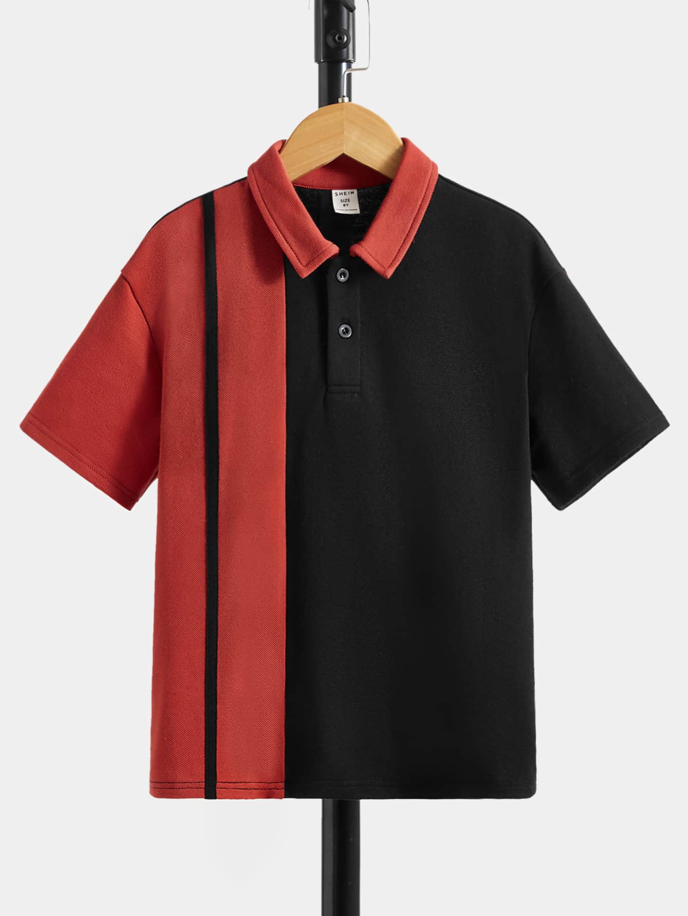 SHEIN Boys Colour Block Polo Shirt - Black - View 1