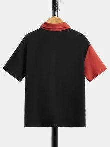 SHEIN Boys Colour Block Polo Shirt - Black - View 2