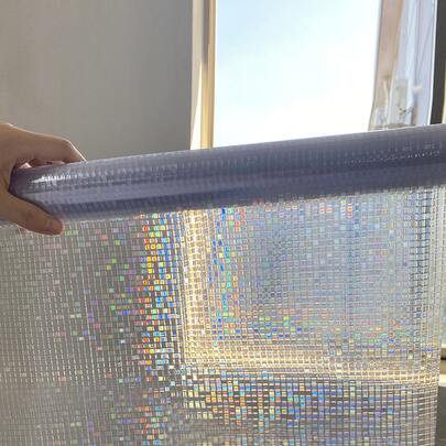  1 rolka 3D laserowej holograficznej folii okiennej, efekt tęczowej mozaiki, statyczna naklejka na okno zapewniająca prywatność, kolorowa naklejka na szybę, szerokość 17,73 cala, odpowiednia do salonu, na imprezę świąteczną, tło świąteczne LPS