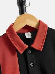 SHEIN Boys Colour Block Polo Shirt - Black - View 4