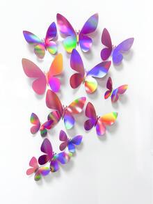 12 Cái/bộ 3D Bướm Miếng Dán Hiện Đại Khối Màu PVC Trang Trí Phòng Sáng Tạo Miếng Dán Bướm Cho Gia Đình - Nhiều màu - Xem 5