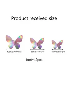12 Cái/bộ 3D Bướm Miếng Dán Hiện Đại Khối Màu PVC Trang Trí Phòng Sáng Tạo Miếng Dán Bướm Cho Gia Đình - Nhiều màu - Xem 3
