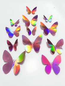 12 Cái/bộ 3D Bướm Miếng Dán Hiện Đại Khối Màu PVC Trang Trí Phòng Sáng Tạo Miếng Dán Bướm Cho Gia Đình - Nhiều màu - Xem 4