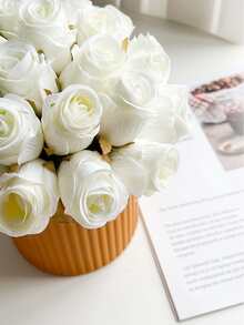 12pcs/set Plastic Artificial Flower, Simulated Flower Decor Home Decoration - White - View 3