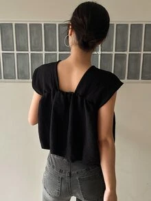 DAZY Solid Square Neck Sleeveless Blouse - Black - View 2