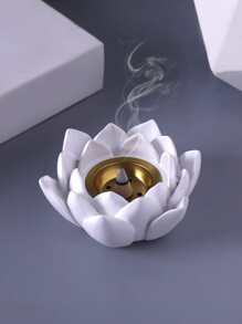 1pc Đồ trang trí thủ công bằng Polyresin, Lư hương hình hoa sen sáng tạo cho gia đình - trắng - Xem 2