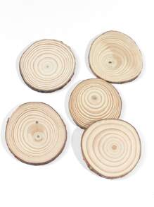 5入組木樹切片創意圓板雕刻 - 米色 - 查看 3
