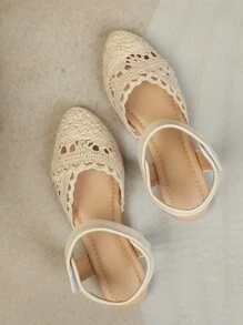 Giày búp bê trẻ em Rỗng màu trơn Dây đeo mắt cá chân - Màu be - Xem 2