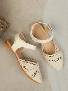 Giày búp bê trẻ em Rỗng màu trơn Dây đeo mắt cá chân - Màu be - Xem 7