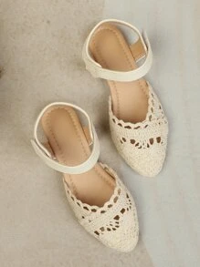 Giày búp bê trẻ em Rỗng màu trơn Dây đeo mắt cá chân - Màu be - Xem 8