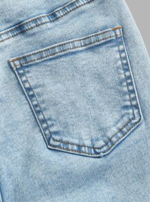SHEIN Teen Girl Elastic Waist Ripped Jeans - Light Wash - View 4