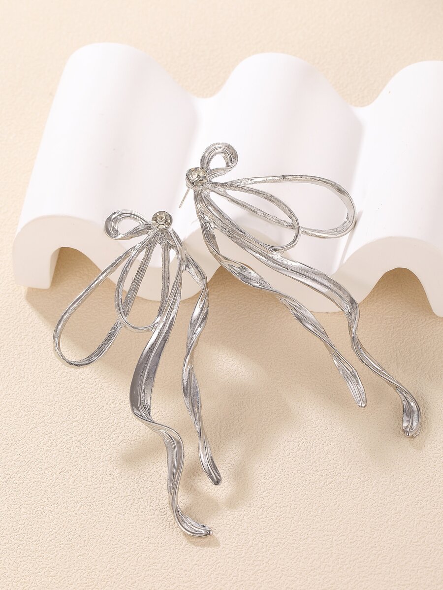 Bow Stud Earrings - Silver - View 1