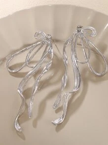 Bow Stud Earrings - Silver - View 2