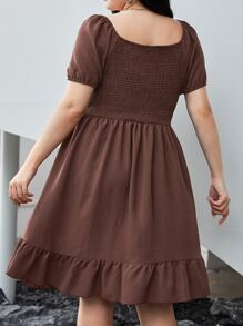 CovetEZ Vestido de manga farol bajo con fruncido - Óxido marrón - Ver 2