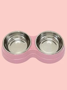 Stainless Steel Double Pet Feeding Bowl - Dusty Pink - View 1