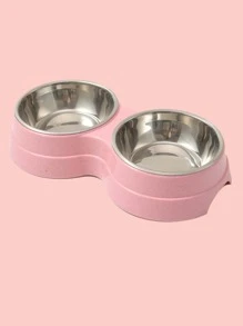 Stainless Steel Double Pet Feeding Bowl - Dusty Pink - View 2