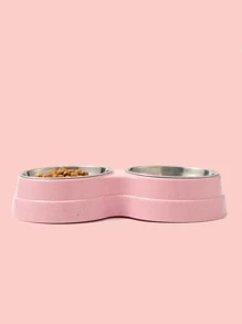 Stainless Steel Double Pet Feeding Bowl - Dusty Pink - View 3