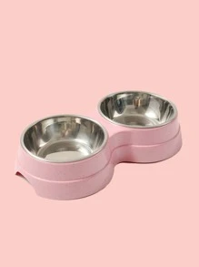 Stainless Steel Double Pet Feeding Bowl - Dusty Pink - View 4