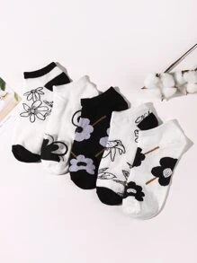 5pairs Floral Pattern Ankle Socks - Multicolor - View 1