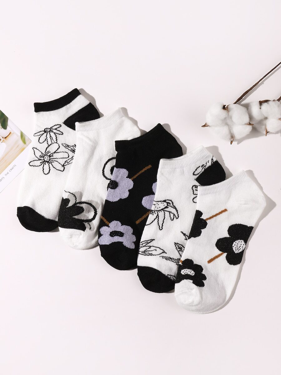 5pairs Floral Pattern Ankle Socks - Multicolor - View 1
