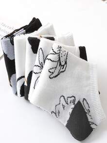 5pairs Floral Pattern Ankle Socks - Multicolor - View 4