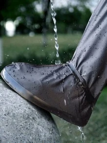 1 Đôi PVC Đi Mưa Ủng, Màu Đen Có Thể Tái Sử Dụng Giày Đi Mưa Cho Ngoài Trời - màu đen - Xem 2
