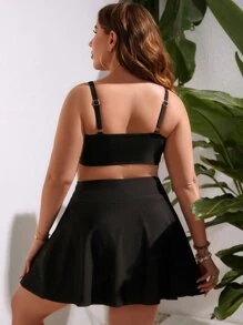 SHEIN Swim Curve Plus Knot Front Bikini Top - Black - View 2