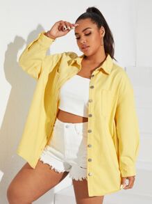 SHEIN EZwear Plus Drop Shoulder Pocket Patched Denim Coat - Yellow - View 4