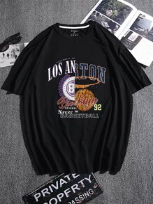 Men Basketball And Letter Graphic Tee - Black - View 1