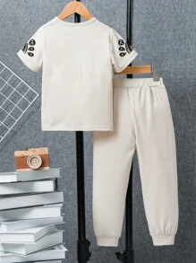 SHEIN Toddler Boys Geo Print Tee & Joggers - Apricot - View 2