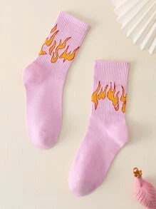 Men Flame Pattern Crew Socks, Fall Socks - Multicolor - View 2