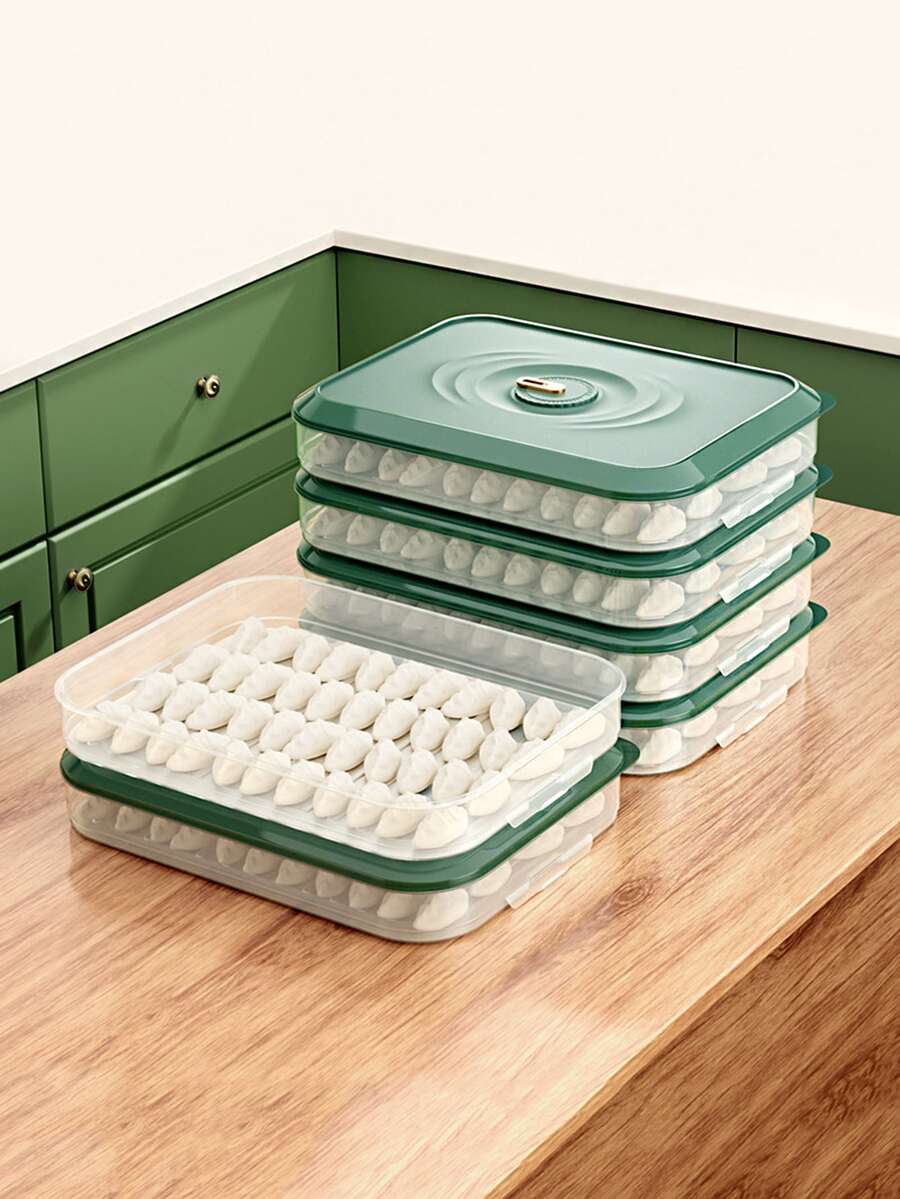 1 cái Hộp đựng bánh bao dung tích lớn, Hộp bảo quản hoành thánh thực phẩm đông lạnh nhanh nhiều lớp được niêm phong đặc biệt và giữ tươi cho ngăn đông tủ lạnh - màu xanh lá - Xem 1