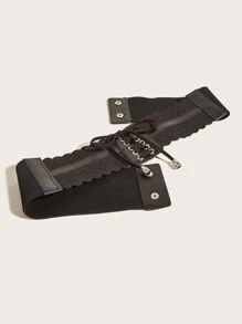 Hollow Out Lace Up Front Belt - Black - View 3